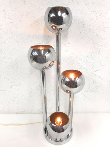 Vintage Mid Century Chrome Lamp Light 27", Atomic Age, 4 Chrome Balls, Eames Reggiani Style