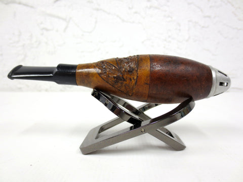 Vintage Torpedo Zeppelin Estate Tobacco Pipe 5 1/2" Hand Carved, Made in Italy, Disassembles 4 Parts, Aluminum Filter