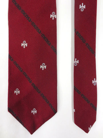 Vintage Mensa International IQ Society Neck Tie 53" Long, Dark Red with Mesa Emblem and Name, Cool Nerdy Necktie