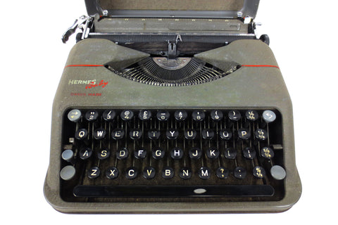 Vintage 1940's Hermes Baby Portable Typewriter with Case, Paillard Switzerland