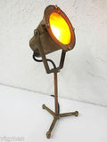 Vintage Tripod Spotlight 7" Diameter, All Bronze Industrial Floor Lamp 150 Watts