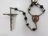 Vintage Rosary Black Glass Multicolored Beads 22", Virgin Mary, Fine Crucifix