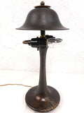 Antique Art Nouveau Bronze Lamp 17" with 2 Light Arms and Brass Shade, New Wires