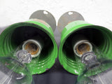 Rare Vintage Industrial Spun Metal Pendant Lights, Green Enamel Porcelain Shades