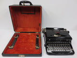 Antique 1930s Royal O Portable Typewriter, Glossy Black, Glass keys, with Case