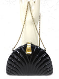 Vintage Sea Shell Purse by Farnell Paris, Black & Gold Rigid Handbag, Long Chain