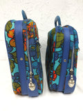 Pair of Vintage Suitcases made in Japan 18" X 12", Blue with Multicolored Flower