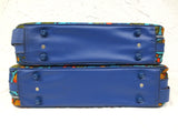 Pair of Vintage Suitcases made in Japan 18" X 12", Blue with Multicolored Flower