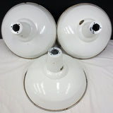 3 Industrial White Porcelain Enamel Ceiling Shades 16" Vintage Benjamin Fixtures