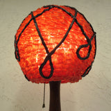 Vintage Mid Century Orange 24" Lucite Wood Table Lamp, Lucite Spaghetti Bowling