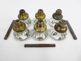 Vintage Antique Glass Door Knobs, 3 Pairs with Rods, 12 Sided Dodecagon