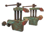 Vintage Vise Clamps Pair, Red Green Cast Iron Bench Vise, Loft Industrial Deco