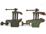 Vintage Vise Clamps Pair, Red Green Cast Iron Bench Vise, Loft Industrial Deco