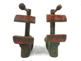 Vintage Vise Clamps Pair, Red Green Cast Iron Bench Vise, Loft Industrial Deco