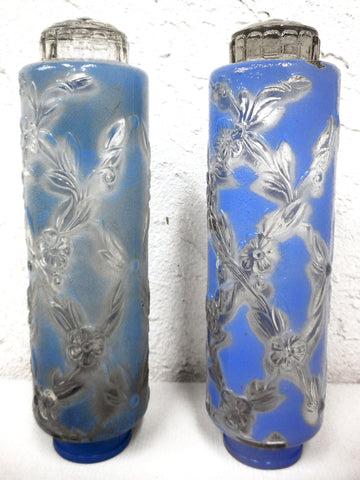 Vintage 1950's Glass Shades for an Art Deco Boudoir Lamp,  Bullet Rocket Torpedo Shape, Powder Blue Skyscraper Lamp Shades