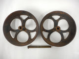 Antique Primitive Farm Tractor Planter Seeder's Wheels 6 1/2" Diameter, Cast Iron Garden Tool, Steampunk Wall Decor, Lamp Base