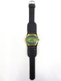 Large Vintage Chaika Automatic 23 Jewels Gold Plated Russian Men's Watch, Day Date, Pilot Leather Band, Wide 43 mm Stadium Case, Green Dial