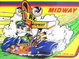 Original 1980 Plexiglas Arcade Game Machine Marquee, Rally-X Game by Midway Manufacturing Co, 23 X 9 in, Formula 1 One Race Car