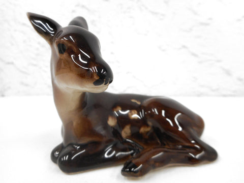 Vintage Keramos Porcelain Fawn Deer Baby Bambi Animal Figurine 3 1/4", Signed, Made in Vienna Austria, Glossy