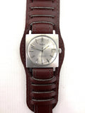 Rare Vintage Valgine Pressurized Automatic 25 Jewels Swiss Watch, 120 Feet 3 ATM, Date, Pilot Leather Band, Date, Square Case, Thin