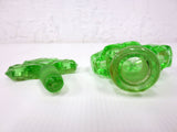 Vintage Art Deco Uranium Vaseline Green Glass Perfume Bottle 4 1/2", Clover Flower Shape, Glow in The Dark
