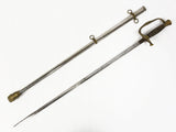 Antique 1890's French General Staff Officer Straight Court Sword with Scabbard 35", Brass Hilt, Arrows & Wings Emblem, Leather Handle, Wires