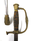 Antique 1890's French General Staff Officer Straight Court Sword with Scabbard 35", Brass Hilt, Arrows & Wings Emblem, Leather Handle, Wires