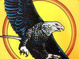 Vintage 1970's Felt Velvet Flocked Poster 16 X 10"  Glows Under Black Light, Psychedelic Bald Eagle and Sun, Signed Pro Arts Medina Ohio