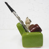 Vintage 1950's Mid Century Double Tobacco Pipe Holder, Siamese Cat on Green Sofa, Smoking Therapy Cat