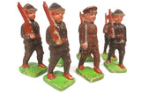 7 WWII Vintage Toy English Soldiers Bisque Porcelain Figurines 3 3/4", Officer with Sword and his Troops
