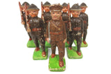 7 WWII Vintage Toy English Soldiers Bisque Porcelain Figurines 3 3/4", Officer with Sword and his Troops