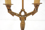 Antique Art Nouveau Ornate Cast Iron Lamp 19", Candle Light Covers, Original Gold Paint, On/Off Switch, Signed Flor 585