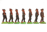 7 WWII Vintage Toy English Soldiers Bisque Porcelain Figurines 3 3/4", Officer with Sword and his Troops