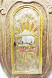 Antique 1880 Rustic Church Tabernacle 33", Carved Tree Trunk, Wine Urn, Lamb