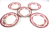 5 Antique Dudson Wilcox & Till Porcelain Soup Bowls 9" Hanley England Daisy Red