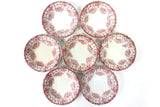 7 Small Antique Cartier England Desert Bowls 5" dia, Red Flowers