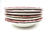 7 Small Antique Cartier England Desert Bowls 5" dia, Red Flowers