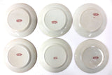 6 Antique Cartier England Porcelain Desert Plates 6 3/4" dia, Red Flowers