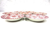 7 Small Antique Cartier England Desert Bowls 5" dia, Red Flowers