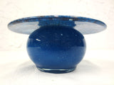 Vintage Vasart Monart Scotland Glass Bowl Vase, Aventurine, Blue, Signed